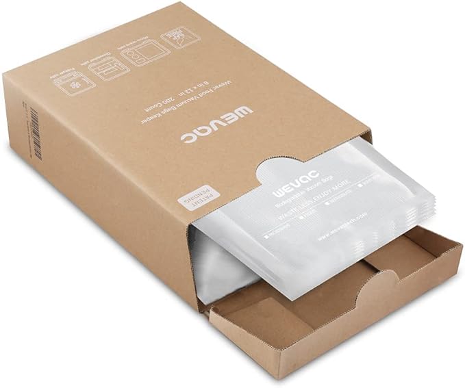 Wevac 8??x 12??200 Count Food Vacuum Sealer Bags Keeper, PreCut Quart, Ideal for Food Saver, BPA Free, Commercial Grade, Great for storage, meal prep and Sous Vide