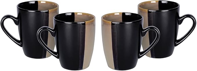 Stoneware Dinner Set Reactive Glaze (16pc Set, Black + Beige)