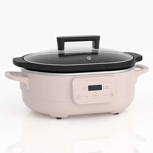 6 Quart Programmable Slow Cooker Removable Healthy Nonstick Pot - Small Kitchen Appliance for Family Dinners, Pink