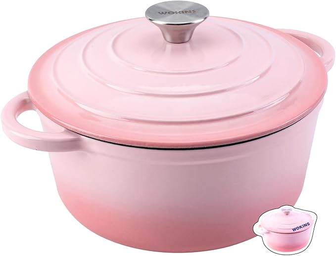 Enameled Cast Iron Dutch Oven Pot with Lid Heavy-Duty Cookware for Bread Baking,Braising,Stews,Roasting,Oven Safe up to 500째F,7QT,pink