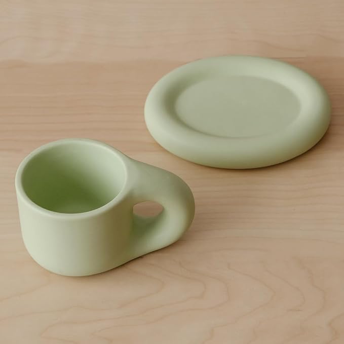 WENSHUO Chubby Funny Coffee Mug, Novelty Cute Cup and Saucer, Matte Cr챔me, 9 oz (Mint Green)