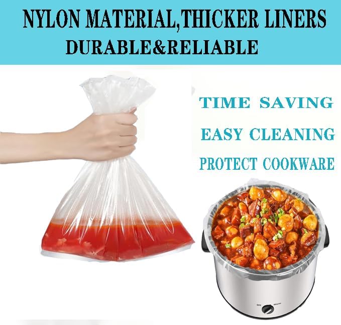 Slow Cooker Liners 13x21 Inch Large Size Thick Pot Liners Nylon Cooking Liners Fit for 3-8QT Oval & Round Pot (10Bags 1Pack)