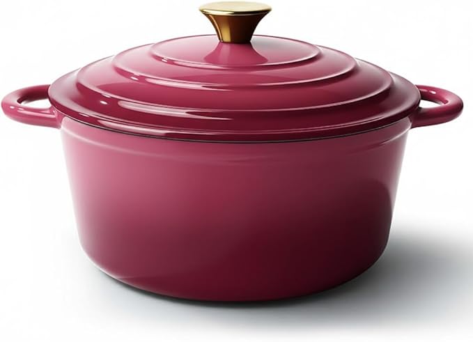 Vintage Style 6 Quart Dutch Oven Pot with Lid, Non Stick Enameled Cast Iron Dutch Oven for Bread Baking, Heavy-Duty, Oven Safe Ceramic Cookware Up to 500째F for Baking, Braising, Stews, Roasting, Rose
