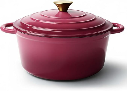 Vintage Style 6 Quart Dutch Oven Pot with Lid, Non Stick Enameled Cast Iron Dutch Oven for Bread Baking, Heavy-Duty, Oven Safe Ceramic Cookware Up to 500째F for Baking, Braising, Stews, Roasting, Rose