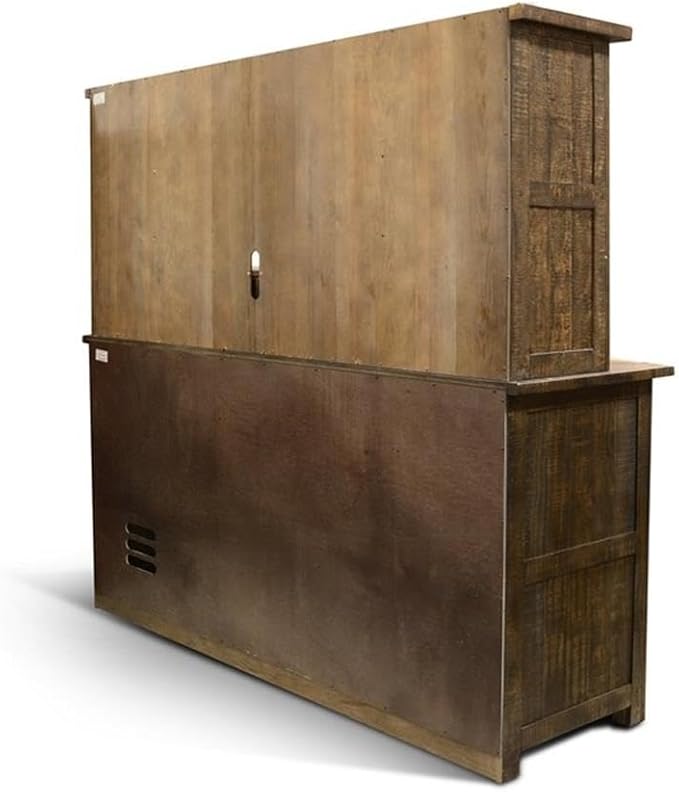 Home Bar and Storage Buffet Cabinet with Hutch in Tobacco Leaf 2 Piece Set