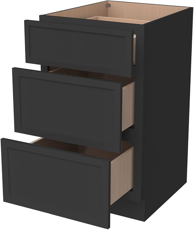 Newtown 3-Drawer Solid Wood Cabinet Premium Storage Organizer for Kitchen,Office Files, Essentials, and Mor Versatile and Stylish Drawer Cabinet for Home (NT-Charcoal Black, 15"W x 24"D x 34.5"H)