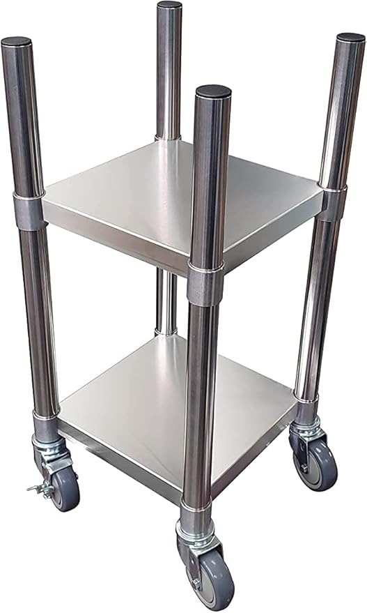 Commercial Stainless Steel Rice Warmer Cart Stand with Wheels ??14" x 14" Mobile Utility Stand for Kitchens & Restaurants | Heavy-Duty Design