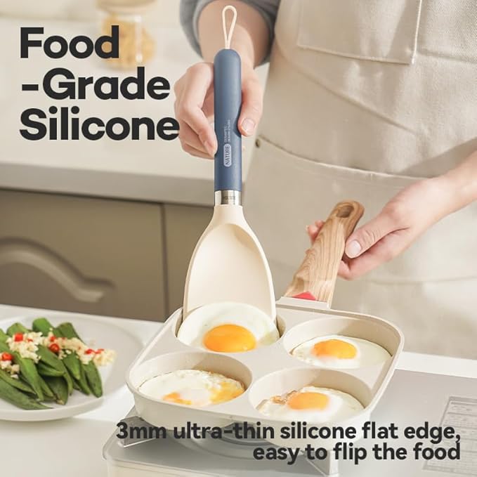 Silicone Small Spatula for Cooking Flexible Turner with Solid Inner Core and Heat Resistant Nylon Handle Ideal Spatula for Non-Stick Cookware