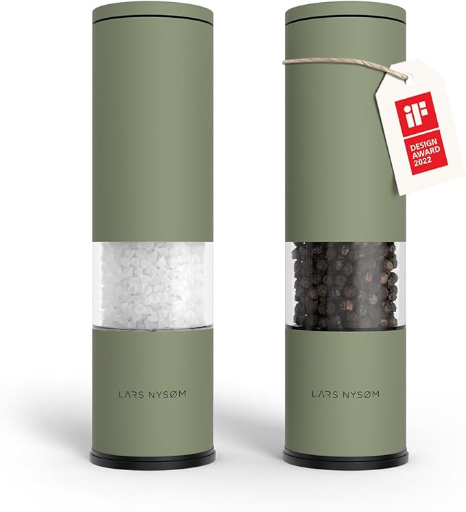 LARS NYS횠M Salt and Pepper Grinder Set Manual, Stainless Steel Salt and Pepper Mills with Adjustable Ceramic Grinder I Design Spice Shakers (Sage Green)