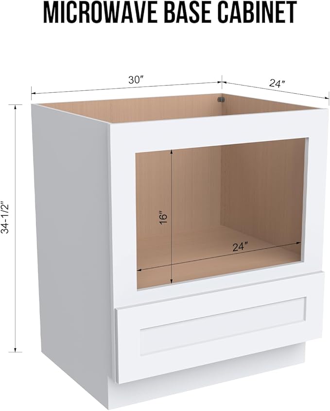 Microwave Base Cabinet ??Solid Wood Shaker Style Kitchen Storage Base Unit with Drawer & Soft-Close Doors, RTA Pantry Cupboard for Dining Room, Coffee Bar 30" W x 24" D x 34 1/2" H (White)
