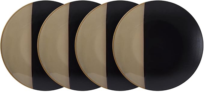 Stoneware Dinner Set Reactive Glaze (16pc Set, Black + Beige)