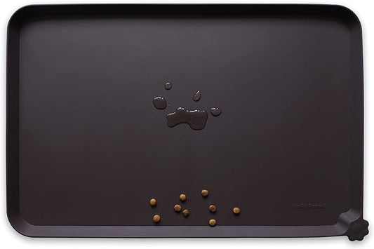 Hoki Found XX-Large Silicone Pet Food Mats - Non Slip Cat Dog Bowl Mats - Waterproof Dog Cat Food Tray - Dark Oak