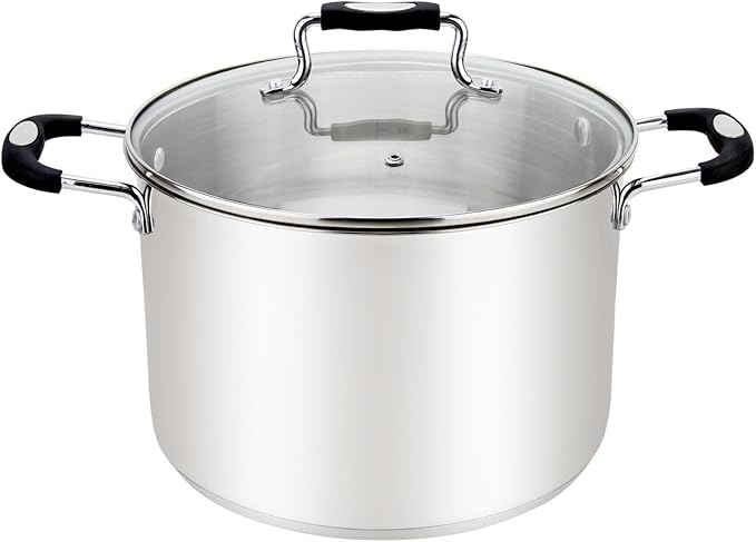 Stock Pot, Large Stainless Steel 17 Quart StockPot, Large Cooking Pot, Clear Glass Lid and Measurement Markings, Steam Hole, Induction, Gas, Electric Compatible Big Boiling Pot