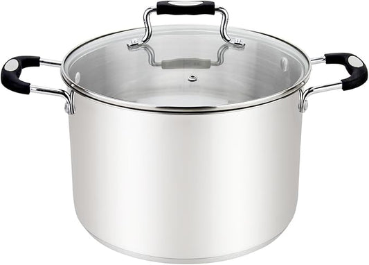Stock Pot, Large Stainless Steel 17 Quart StockPot, Large Cooking Pot, Clear Glass Lid and Measurement Markings, Steam Hole, Induction, Gas, Electric Compatible Big Boiling Pot