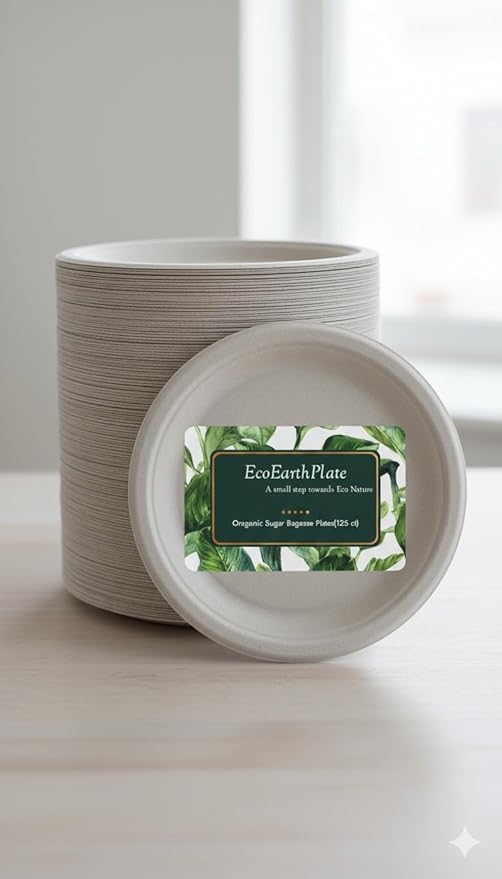 100% Compostable Paper Plates, Heavy Duty Disposable Plates [125-Pack] 9 Inch Plates - Eco-Friendly, Biodegradable Sugarcane Bagasse, Natural Unbleached Brown 9" Dinner Paper Plate Disposable