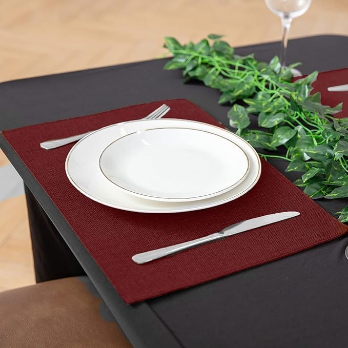 Rinpon Cloth Burgundy Placemats Set of 8, Linen Type Fabric Placemats Machine Washable Heat Resistant Placemats Polyester Place Mats for Halloween, Thanksgiving and Christmas Dining Table (Burgundy)
