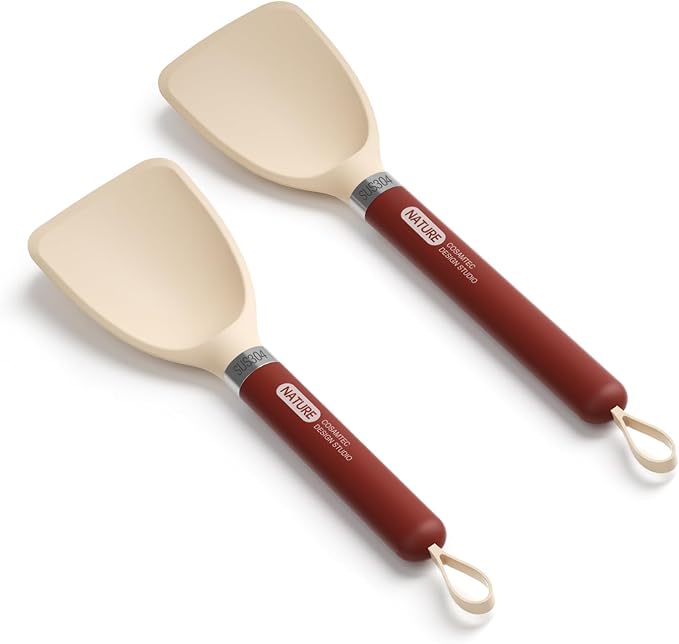 Silicone Small Spatula for Cooking Flexible Turner with Solid Inner Core and Heat Resistant Nylon Handle Ideal Spatula for Non-Stick Cookware