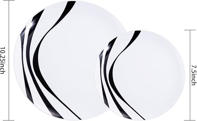 EI 60pcs Black and White Plastic Plates for Party,Black Rim Disposable Plates,Fancy Plastic Dinner Plate,Disposable Dessert Plate for Famiily Event,Wedding,Afternoon Tea,Business Events,Hotel
