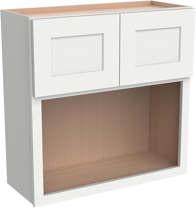 Solid Wood RTA Wall Microwave Open Shelves Cabinet Kitchen Pantry Storage Cabinet Microwave Stand Cabinet with 2 Doors竊늆haker Origami White, 30?쓂횞24?쒭횞42?쒱