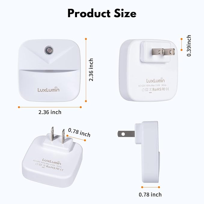 LED Night Lights Plug into Wall with Smart Dusk-to-Dawn Sensor, Automatically Turn on and Off,Night Light for Kids,Bedroom,Bathroom,Stairs,White, 4 Packs