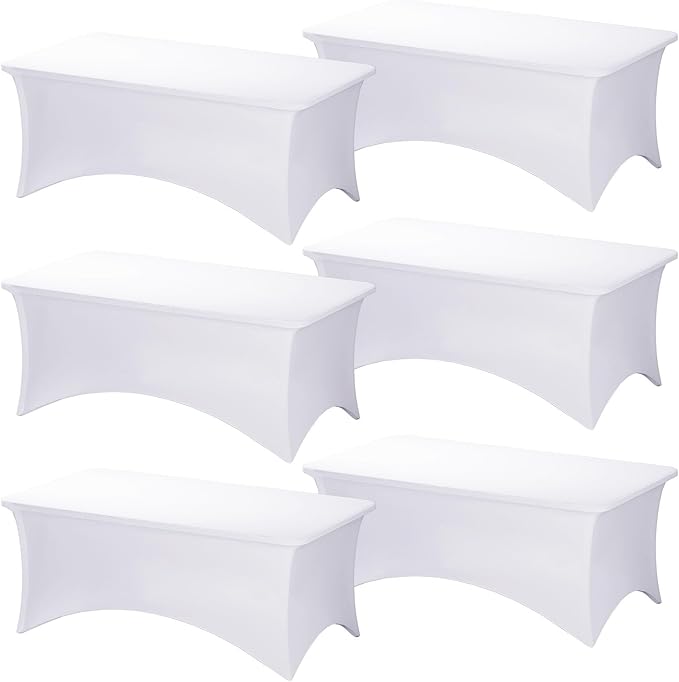 Fixwal 6 Pack Table Cloth Rectangle Table, 6FT Table Cover, White Table Cloth Rectangle Fitted Rectangular Stretch Tablecloth, Washable Patio Table Cover (White, 72L x 30W x 30H Inch)