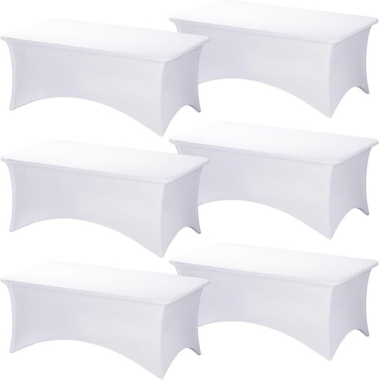 Fixwal 6 Pack Table Cloth Rectangle Table, 6FT Table Cover, White Table Cloth Rectangle Fitted Rectangular Stretch Tablecloth, Washable Patio Table Cover (White, 72L x 30W x 30H Inch)