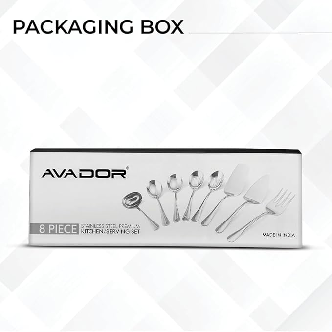 Avador짰 Premium Set of 8 Stainless Steel Hostess Serving Unitensil Tool Set for Weddings | Buffer | Party | Kitchen | Restaurants