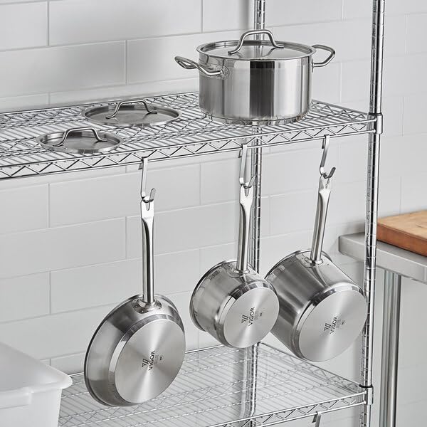 SS1 Series 7-Piece Induction Ready Stainless Steel Cookware Set, Silver, Aluminum-Clad Bottom, 2-6.75 Qt Sauce Pans with Lids, 9.5" Fry Pan