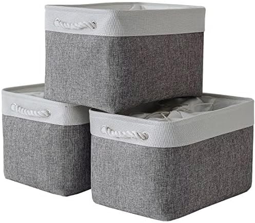 TheWarmHome Storage Baskets for Organizing, X Large - 3 Pack 17.7L횞13.8W횞9.8H in Foldable Storage Bins for Shelves, Fabric Storage Box for Closet Nursery Toy Gift (White & Grey)
