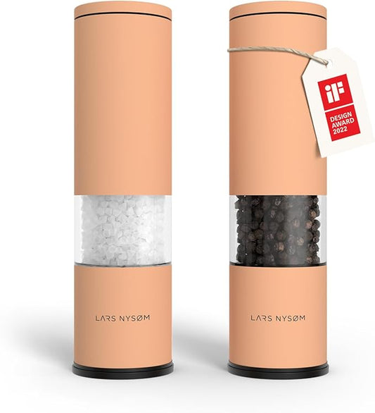 LARS NYS횠M Salt and Pepper Grinder Set Manual, Stainless Steel Salt and Pepper Mills with Adjustable Ceramic Grinder I Design Spice Shakers (Creamy Peach)