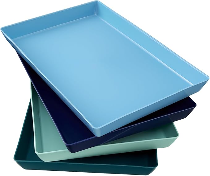 US Acrylic Coastal Plastic Serving Trays (Set of 4) 15??x 10??| Large Unbreakable Reusable Rectangular Party Platters | Serve Appetizers, Fruit, Veggies, & Desserts | BPA-Free & Made in USA