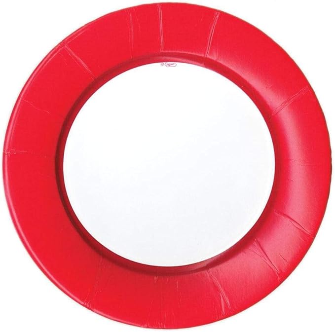 Caspari Linen Border Paper Dinner Plates in Red - Pack of 8