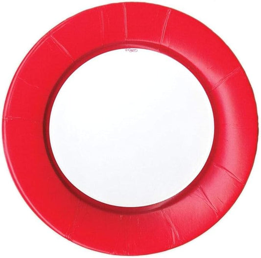 Caspari Linen Border Paper Dinner Plates in Red - Pack of 8