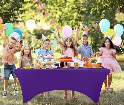 Utopia Kitchen 6FT Spandex Tablecloth [1 Pack, Purple] 200 GSM Stretch, Fitted, Washable and Wrinkle Resistant Table Cloth Rectangle Cover for Trade Shows, Wedding, Parties [72Lx30Wx30H Inch]