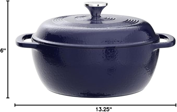 Lodge 6 Quart Enameled Cast Iron Dutch Oven with Lid ??Dual Handles ??Oven Safe up to 500째 F or on Stovetop - Use to Marinate, Cook, Bake, Refrigerate and Serve ??Indigo