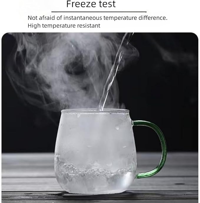 Clear Glass Mug with Handle, Blue Handle/16 oz, high borosilicate glass mug for large glass coffee cups with handles, beverage mugs with handles, or as a gift!…