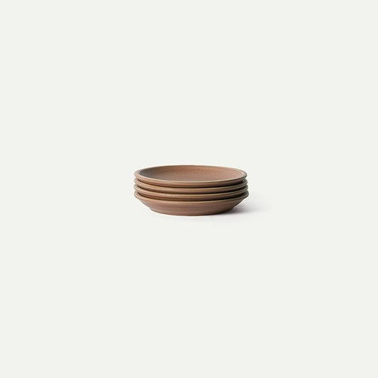 MORA Small Plates Set of 4, 6.5 inch Ceramic Pottery Dessert Plates - Microwave, Oven and Dishwasher Safe - Terracotta