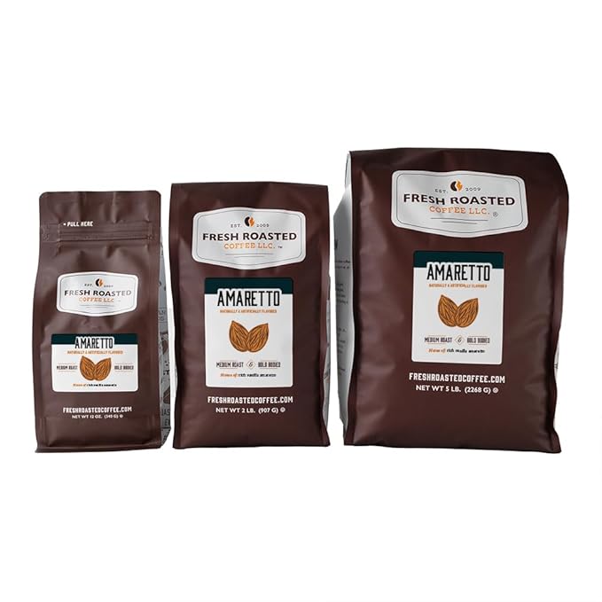 Fresh Roasted Coffee, Amaretto Flavored Coffee,5 lb, Medium Roast, Kosher, Ground