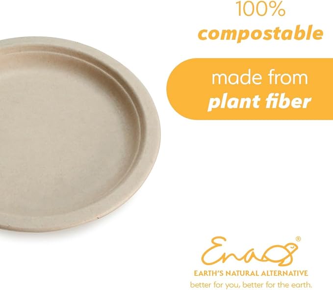 100% Compostable Disposable Paper Plates Bulk [10" 125 Pack], Bamboo Plates, Eco Friendly, Biodegradable, Sturdy Large Dinner Party Plates, Heavy-Duty, Unbleached by Earth's Natural Alternative