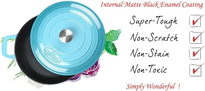 La Cuisine Enameled Cast Iron Covered Braiser, Saute Pan Casserole Pan with Lid, 3.75 QT 11" / 28cm Dia, Internal Matte Black Enamel Coating ??2 Ton Teal Enamel Coating Finish Exterior, Oven Safe up to 500째 F