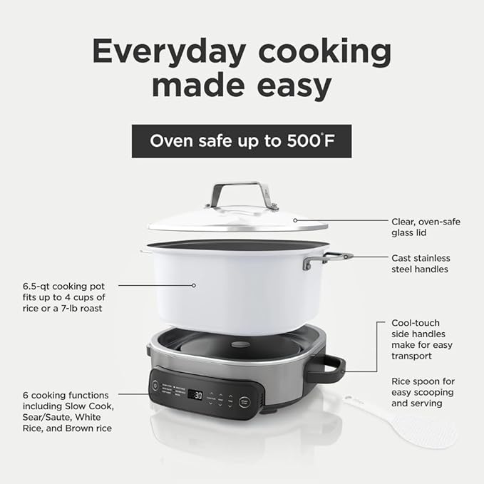 Ninja Foodi PossibleCooker 6.5Qt PRO Plus 10-in-1 Smart Cook System - Multi-Function Rice Cooker, Slow Cooker, Sous Vide with Thermometer - Electric Pot for Kitchen Appliances (6.55)