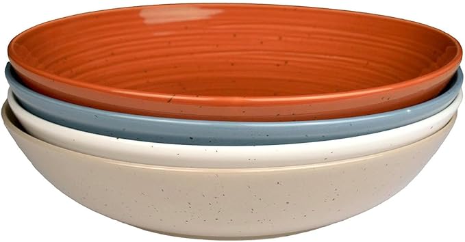 Sango Siterra Painter's Palette Stoneware Pasta Bowls (Set of 4) ??Pasta & Serving Bowls, Earthy Reactive Glaze, Multi Assorted Colors, Microwave & Dishwasher Safe, for Everyday Dining & Entertainment