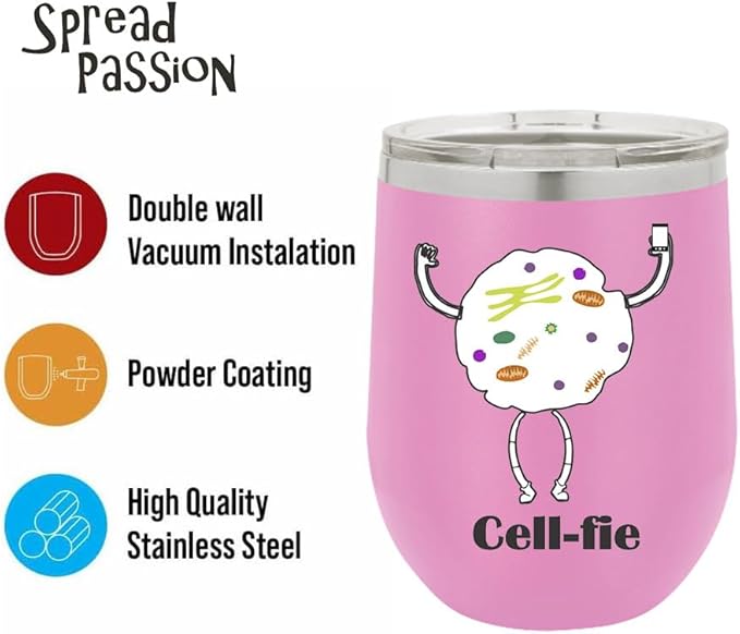 Cell Fie Wine Tumbler, Cell Fie Gift Lover, 12oz Stainless Steel Wine Tumbler, Gifts For Him, For Her, For Boys, For Girls, Birthday, Christmas Gift idea (Light Purple)