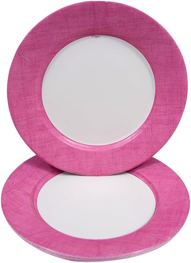 Caspari Linen Border Paper Dinner Plates in Fuchsia - Pack of 8