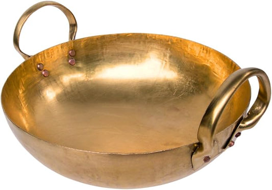 Brass Wok Thai Home Cooking Curry Stew Dessert for Thai Chinese Japanese Korean cuisine Pan (Medium 8 inches)