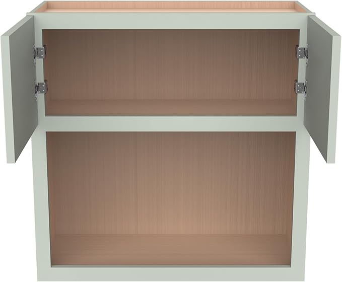 Solid Wood RTA Wall Microwave Cabinet with Open Shelves ??Shaker Style, Space-Saving Kitchen Pantry Storage, Durable and Versatile Wall-Mounted Organizer (NT-Jade Green, 30" W x 24" D x 30" H)