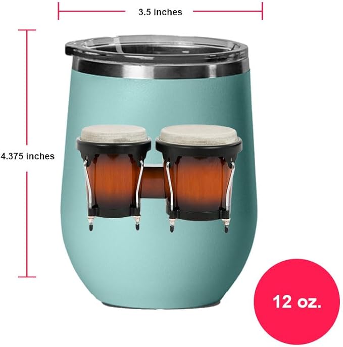 Bongos Wine Tumbler, Bongos Gift, 12oz Stainless Steel Wine Tumbler, Gifts For Him, For Her, For Boys, For Girls, Birthday, Christmas Gift idea (Teal)