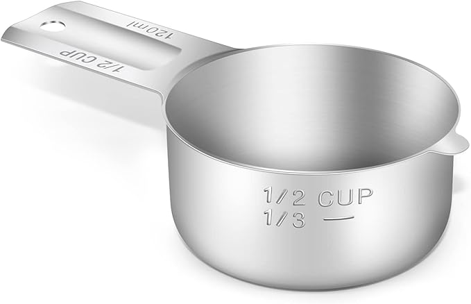 BERYLER 1PCS 1/2Cup (120ml, 4oz) Single Measuring Cup, Stainless Steel Measure Scoop, Metric and US Measurement, Dishwasher Safe