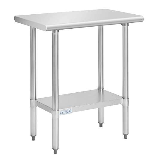 Hally Stainless Steel Table for Prep & Work 30 x 18 Inches, NSF Commercial Heavy Duty Table with Undershelf and Galvanized Legs for Restaurant, Home and Hotel