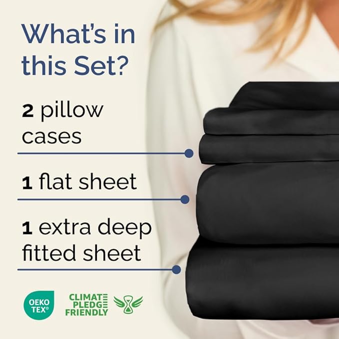 Extra Deep Pocket Full Sheets - 4 Piece Breathable & Cooling Bed Sheets - Hotel Luxury Bed Sheet Set - Soft, Wrinkle Free & Comfy - Easily Fits Extra Deep Mattresses - Deep Pocket Black Sheets Set